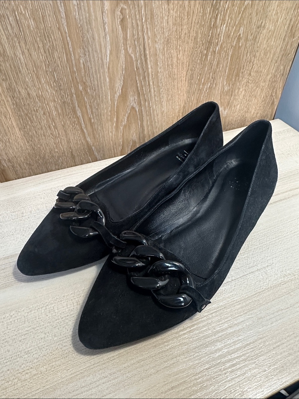 Black Suede Chain Detail Flats | Aquatalia